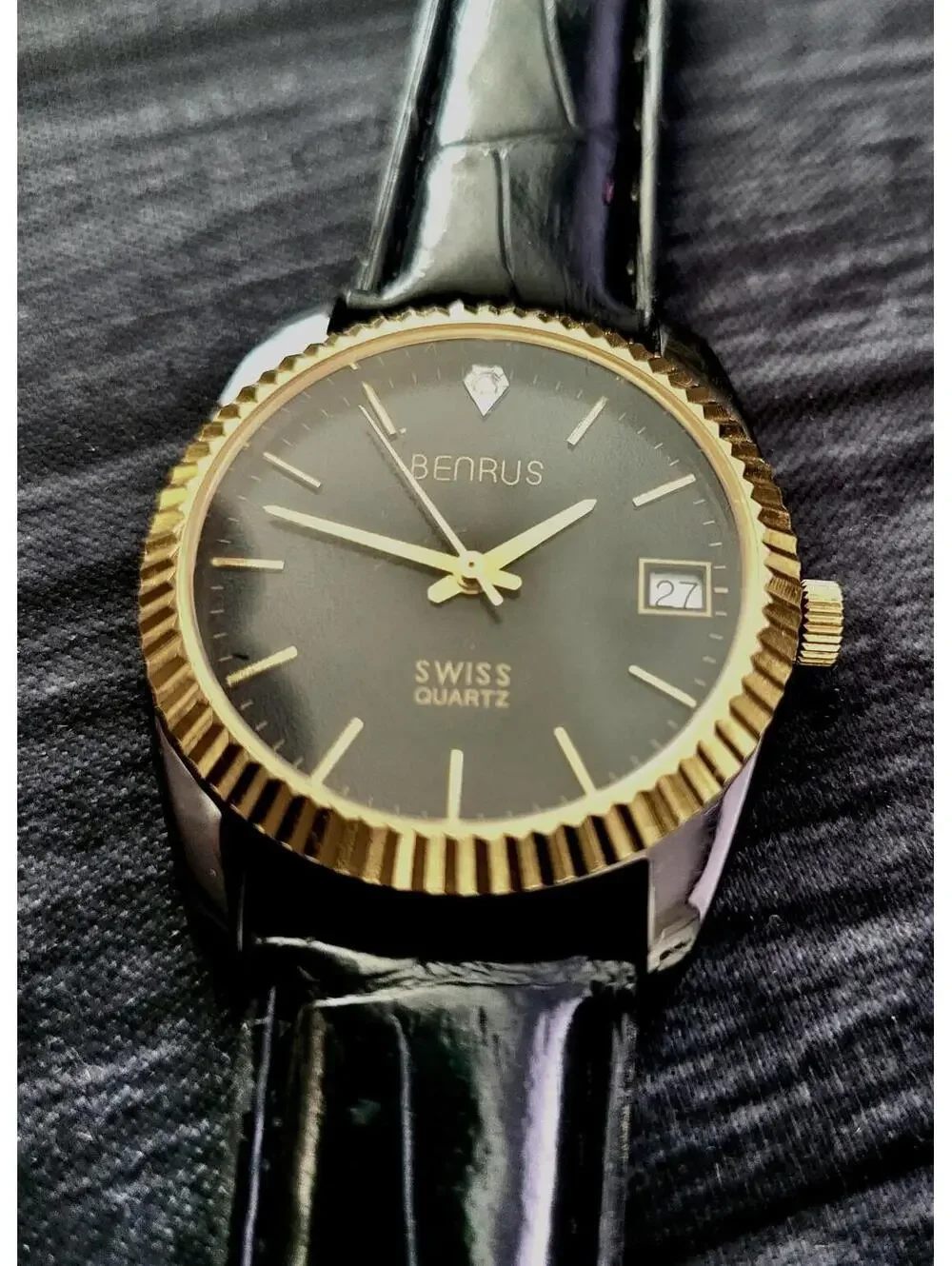 Rare Benrus Smoke Swiss Diamond President Watch Fluted Bezel
